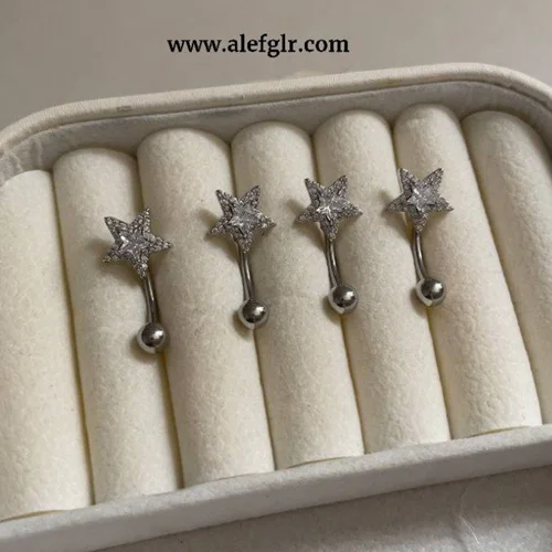 پیرسینگ ناف ستاره ای نگین کاری شده