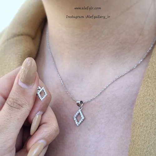 نیم ست نقره طرح لوزی تمام نگین (ارسال رایگان) کد 250144