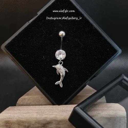 پیرسینگ ناف طرح دلفین نگین کاری شده کد 250188