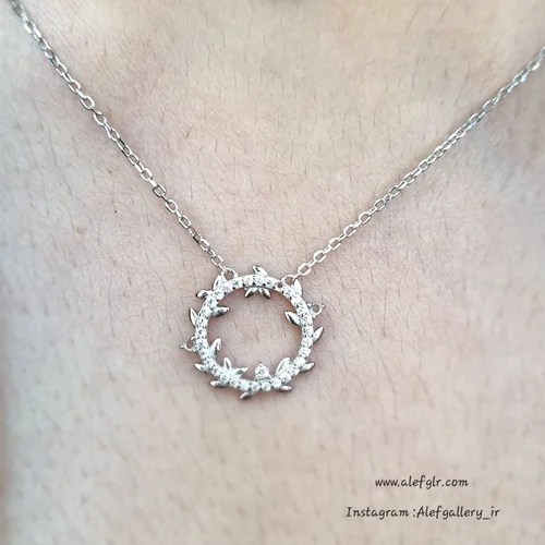 گردنبند نقره دایره نگین دار طرح برگ (ارسال رایگان) کد 250142