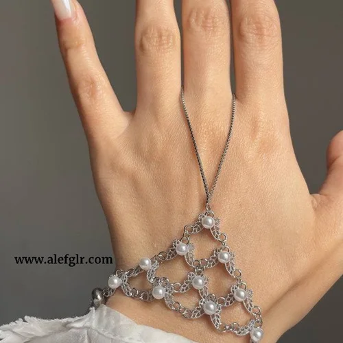 دستبند انگشتری طرح پروانه با مروارید