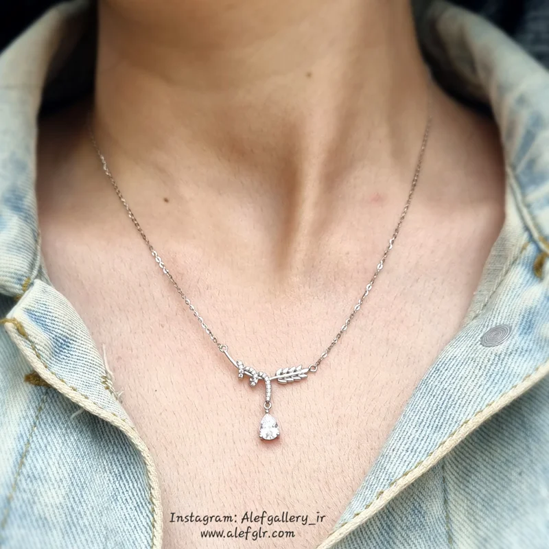 گردنبند نقره طرح برگ اشک آویز (ارسال رایگان) کد 250073