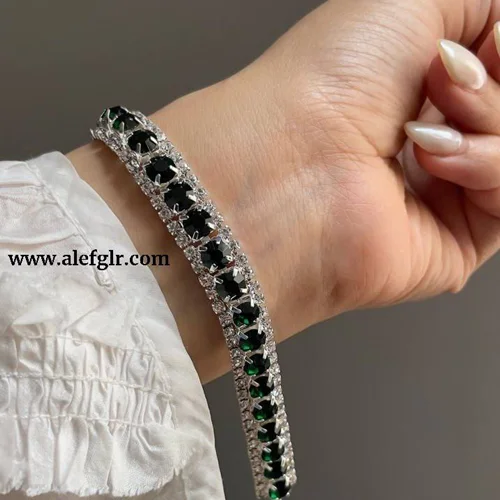 دستبند سیلور نگین سبز