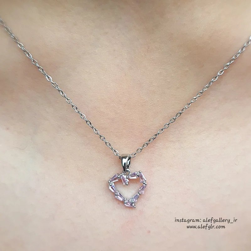 گردنبند طرح قلب نگین صورتی تنیسی کد 250179