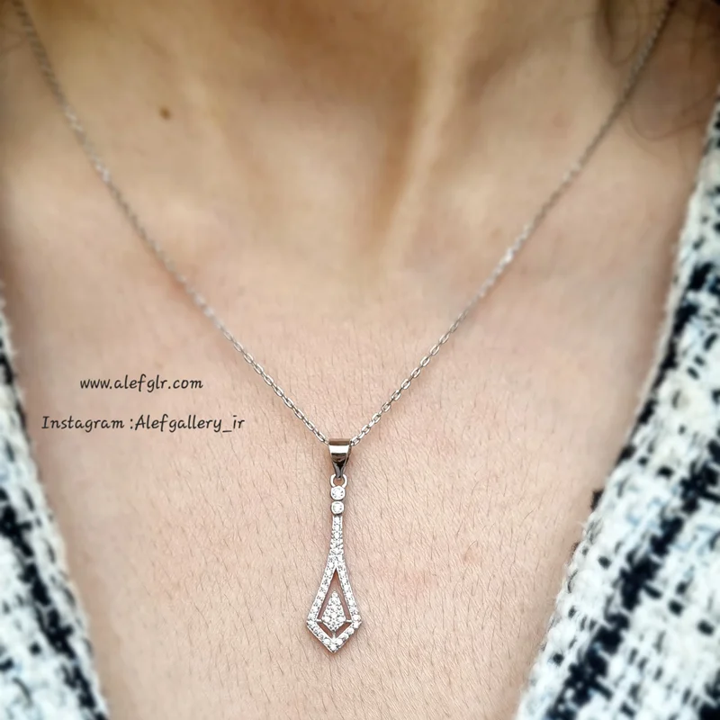 گردنبند نقره هندسی تمام نگین (ارسال رایگان) کد 250078