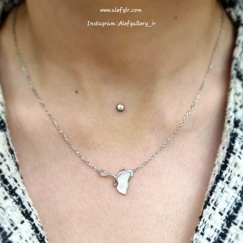گردنبند نقره طرح پروانه ی صدفی (ارسال رایگان) کد 250108