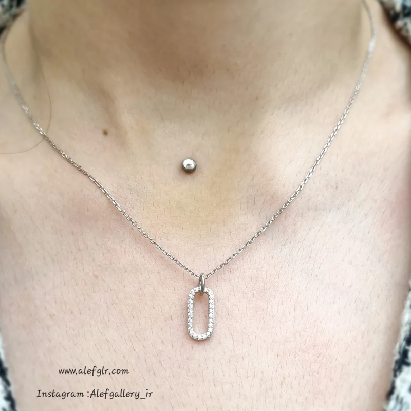 گردنبند نقره طرح بیضی شکل نگین دار (ارسال رایگان) کد 250102