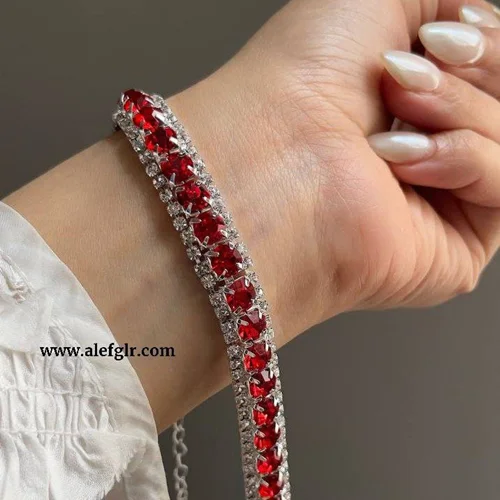 دستبند سیلور نگین قرمز