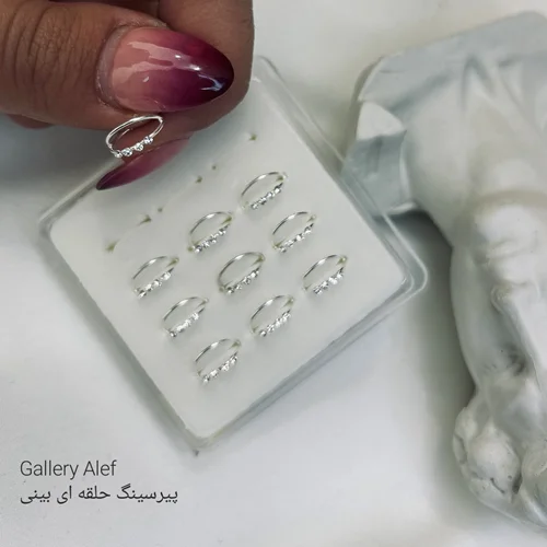 پیرسینگ بینی حلقه ای دو لاین ردیف نگین نقره