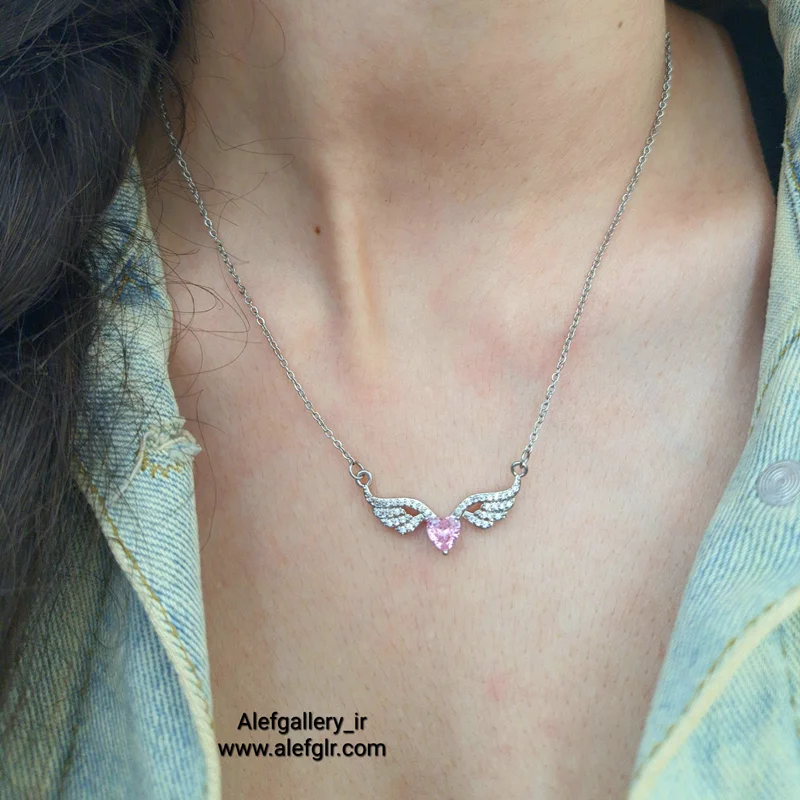 گردنبند بالدار قلب صورتی کد 250047