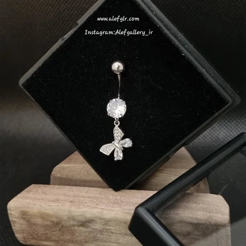 پیرسینگ ناف پروانه ای نگین کاری شده کد 250184