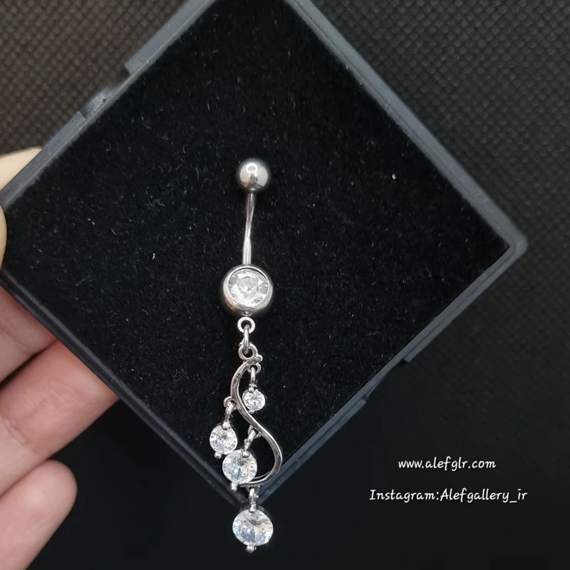 پیرسینگ ناف آویز منحنی شکل نگین دار (ارسال رایگان) کد 250190