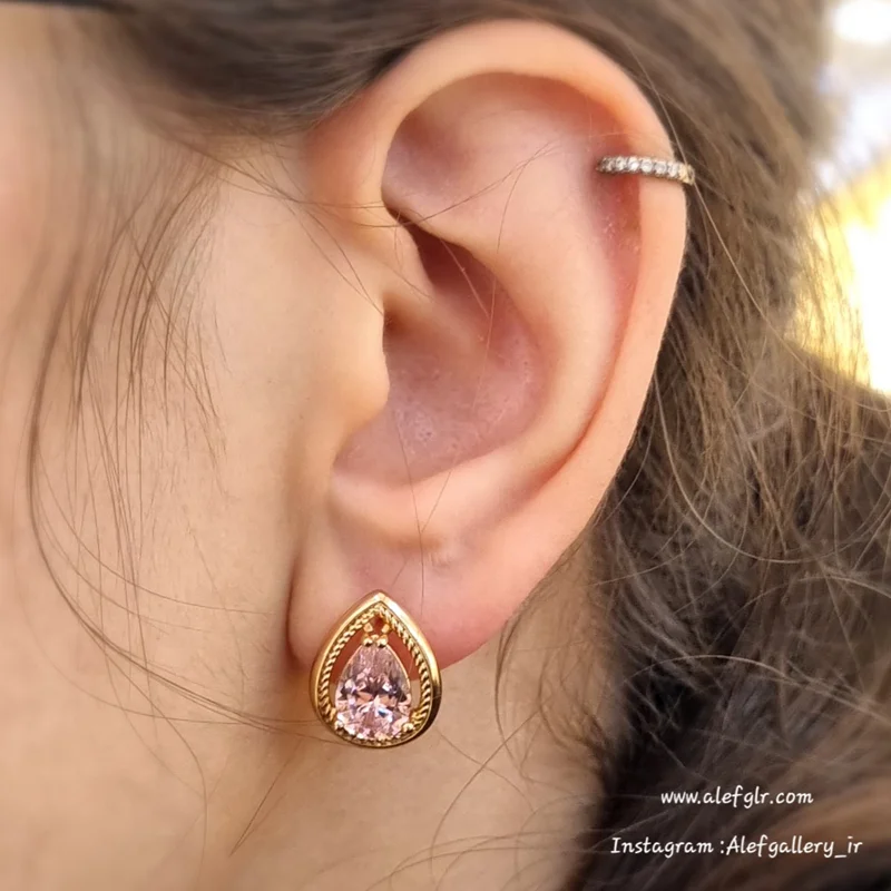 گوشوار حلقه ای نگین اشکی صورتی برند ژوپینگ xuping کد 250034