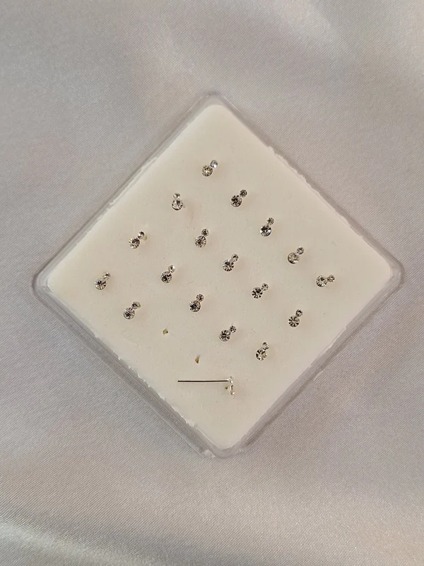 پیرسینگ بینی نگین دوتایی نقره کد 240603