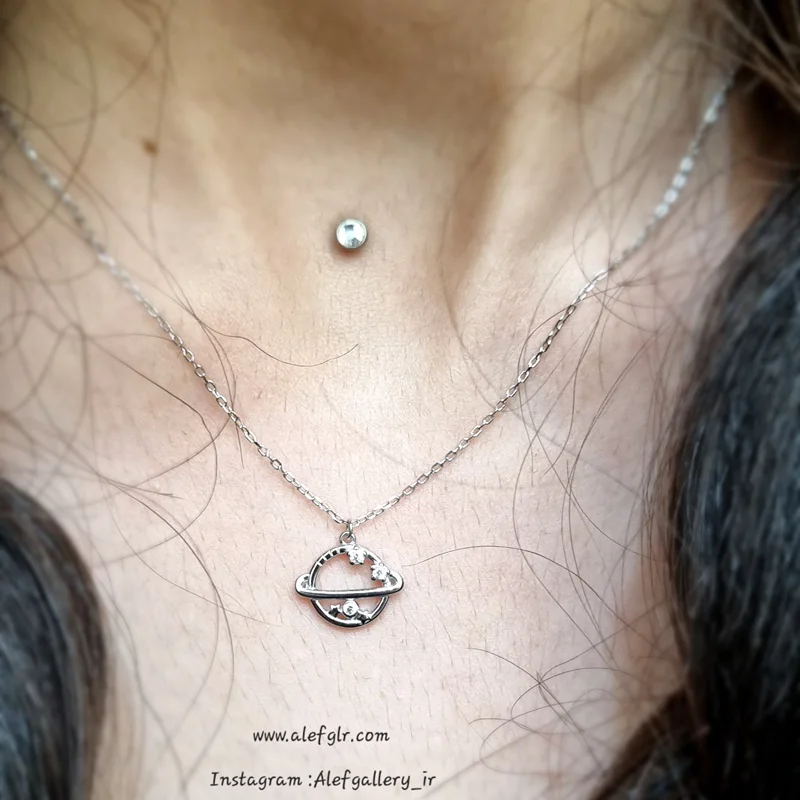 گردنبند نقره زحل نگین دار (ارسال رایگان) کد 250142