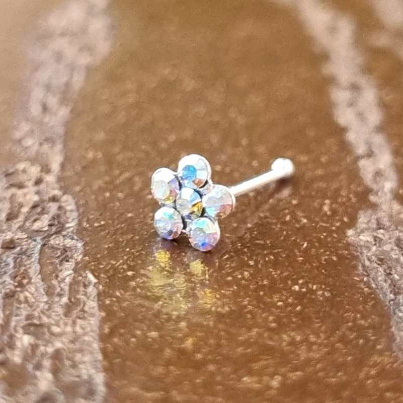 پیرسینگ بینی نقره نگین سواروسکی طرح گل کد 240643