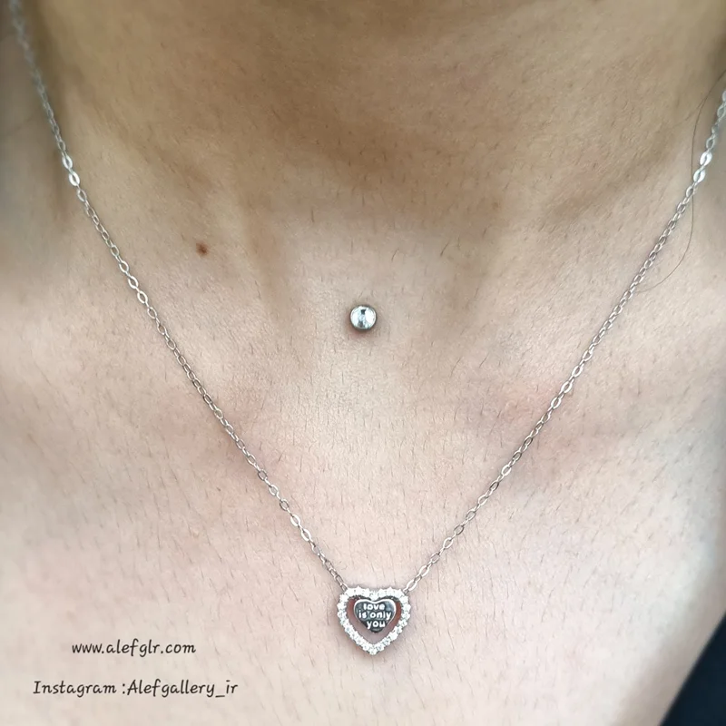 گردنبند نقره قلب نگین کاری شده (ارسال رایگان) کد 250133