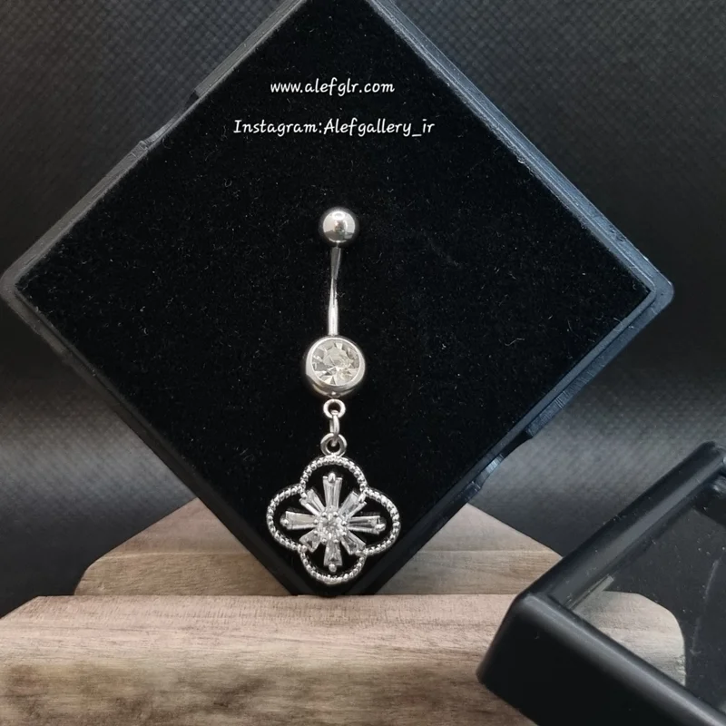 پیرسینگ ناف ونکلیف vancliffe طرح گل نگین کاری شده کد 250183