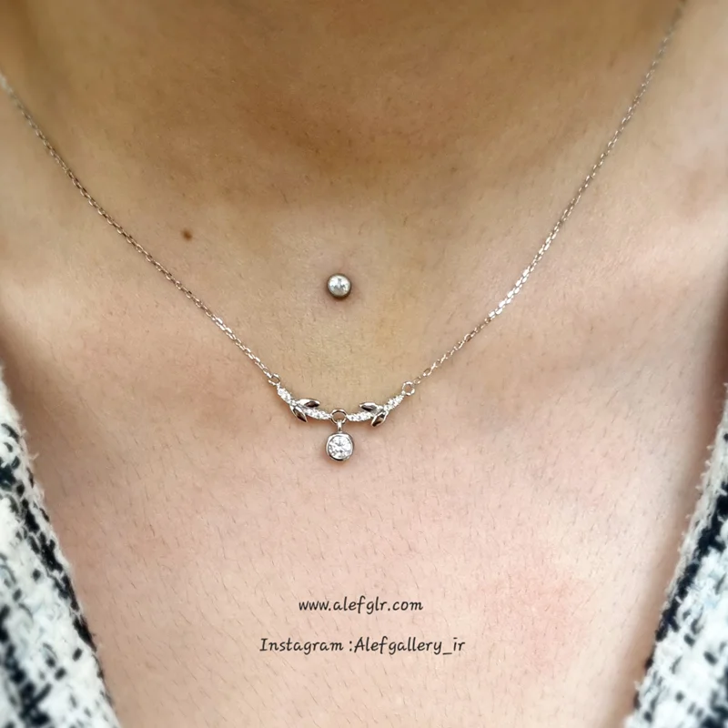 گرنبند نقره طرح شاخه و برگ نگین دار (ارسال رایگان) کد 250105