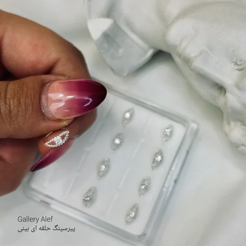 پیرسینگ بینی حلقه ای دو لاین نگین دار نقره