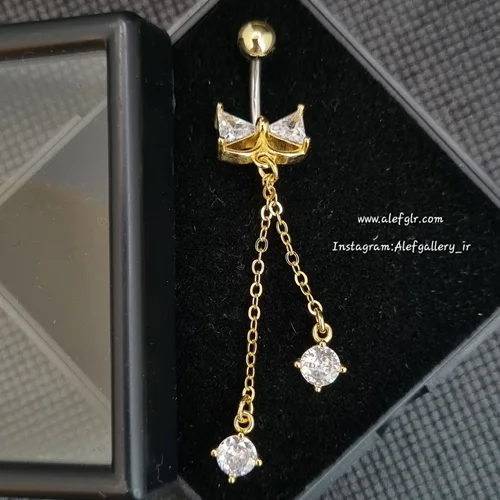 پیرسینگ ناف پاپیونی آویز دار نگین کاری شده کد 250192