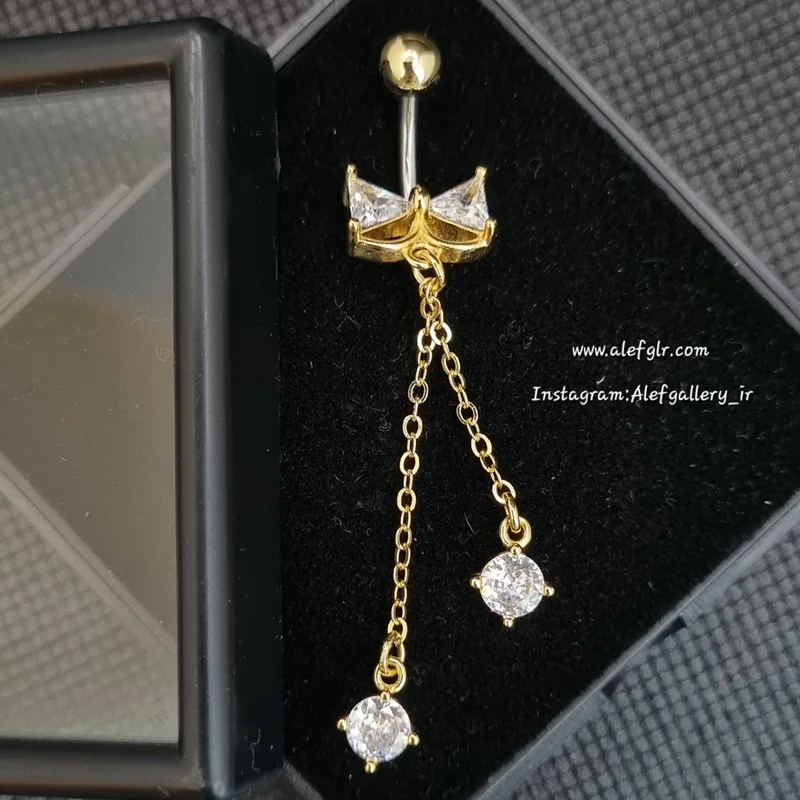 پیرسینگ ناف پاپیونی آویز دار نگین کاری شده کد 250192