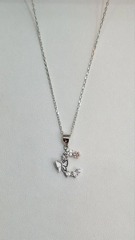 گردنبند نقره ماه و پروانه کد 240702