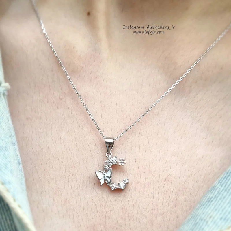 گردنبند نقره طرح ماه و پروانه نگین دار (ارسال رایگان) کد 250076
