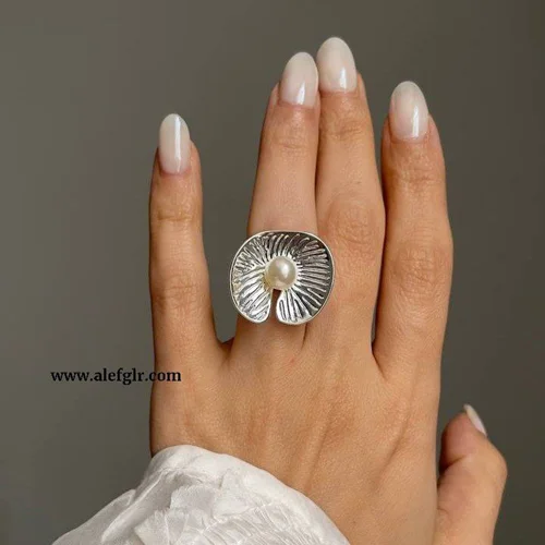 انگشتر دفرمه مروارید ابکاری نقره