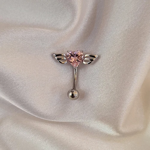 پیرسینگ ناف قلب صورتی طرح بال