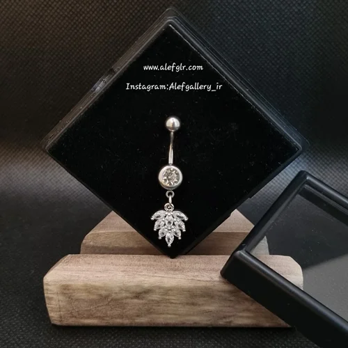 پیرسینگ ناف طرح برگ نگین کاری شده کد 250180